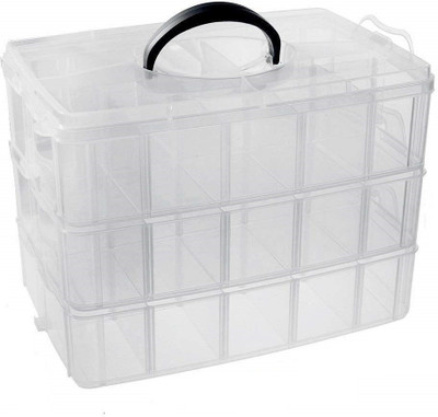 Cpixen 3 Layer 30 Grid Demountable Storage Container with Handle and Adjustable Compartments Compatible for Arts & Crafts Jewelry Accessories (Multi Color) MAKEUP, JEWELLERY Vanity Box(White)