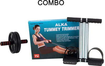 ALKA COMBO AB WHEEL & STEEL DOUBLE SPRING BLACK TUMMY TRIMMER Ab Exerciser(Multicolor)