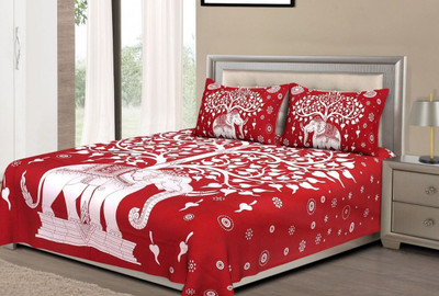 DAKSHITA 240 TC Cotton Double Printed Flat Bedsheet(Pack of 1, Red)
