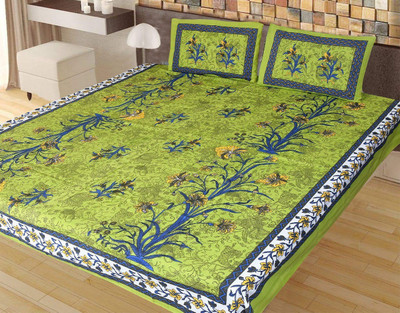 Home@shop Cotton Double Flat 228 TC Abstract Bedsheet(Pack of 1, Green)