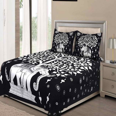 DAKSHITA 240 TC Cotton Double Printed Flat Bedsheet(Pack of 1, Black)