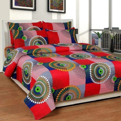 Harun Khan 144 TC Polyester Double 3D Printed Flat Bedsheet(Pack of 1, Multicolor)