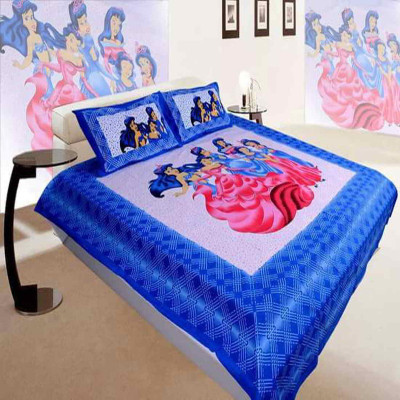 DAKSHITA 240 TC Cotton Double Cartoon Flat Bedsheet(Pack of 1, Blue)