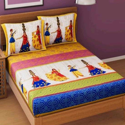 CHETANYA LOOMTEX 240 TC Cotton Double Printed Flat Bedsheet(Pack of 1, Red)