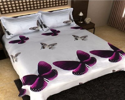 Harun Khan 144 TC Polyester Double 3D Printed Flat Bedsheet(Pack of 1, Multicolor)