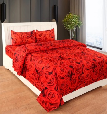 Harun Khan 144 TC Polyester Double 3D Printed Flat Bedsheet(Pack of 1, Red)
