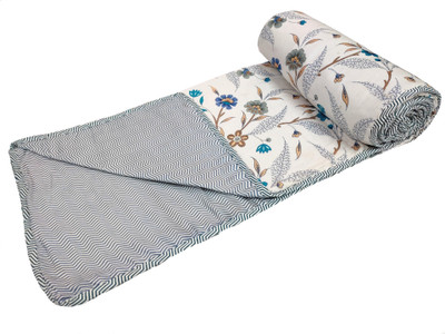 Sanvee Floral Single AC Blanket(Cotton, Blue)
