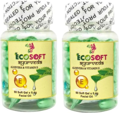 ECOSOFT AYURVEDA Aloe Vera & Vitamin E , Anti-aging , Anti Wrinkle Serum Spot Acne Removing , Whitening Facial Face Care Oil ( 60 +60 Soft Gel Capsules ).(120 g)