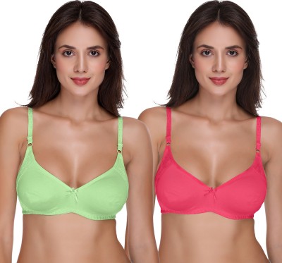 SONA M1005 Women T-Shirt Non Padded Bra(Green, Pink)