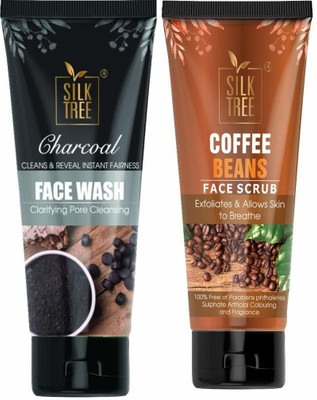 SILKTREE Advanced Charcoal Face Wash 100gm and Coffee Beans Face Scrub 100gm Combo-Set of 2(2 Items in the set)