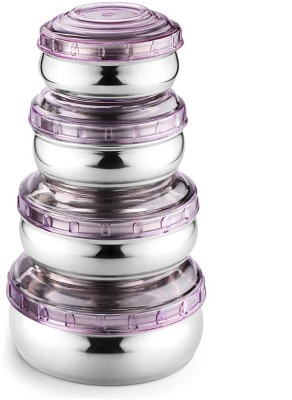 Oxhox Stainless Steel 4 Pieces Storage Set With Purple Lid (High Grade SS)  - 750 ml, 450 ml, 300 ml, 200 ml Steel, Plastic Grocery Container  (Pack of 4, Purple, Silver)