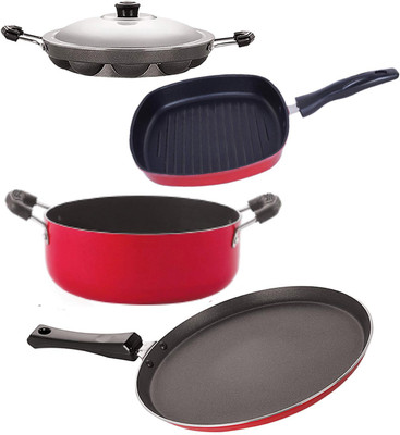 NIRLON Non stick Coating Aluminium Heat Resistance Cookware Gift Set of 4 Pieces with Bakelite Handle Non-Stick Coated Cookware Set(PTFE (Non-stick), Aluminium, 4 - Piece)