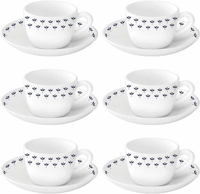 BOROSIL Pack of 12 Opalware Fabula Cup and Saucer Set(White, Cup and Saucer Set)