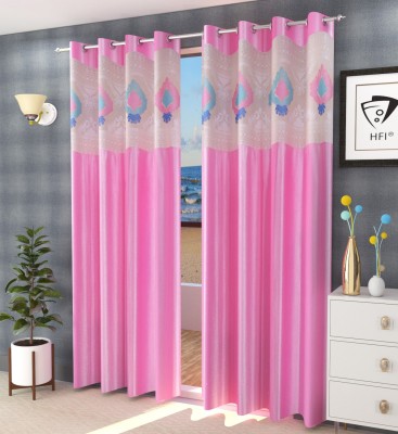 Homefab India 213.5 cm (7 ft) Polyester Semi Transparent Door Curtain (Pack Of 2)(Embroidered, Pink)