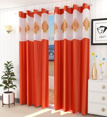 Homefab India 213.5 cm (7 ft) Polyester Semi Transparent Door Curtain (Pack Of 2)(Embroidered, Rust)