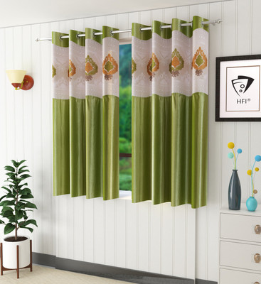 Homefab India 152.5 cm (5 ft) Window Polyester Semi Transparent Curtain (Pack Of 2)(Green, Embroidered)