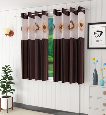 Homefab India 152.5 cm (5 ft) Polyester Semi Transparent Window Curtain (Pack Of 2)(Embroidered, Coffee)