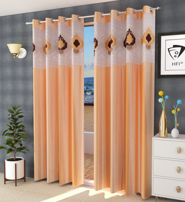 Homefab India 213.5 cm (7 ft) Polyester Door Curtain (Pack Of 2)(Embroidered, Beige)