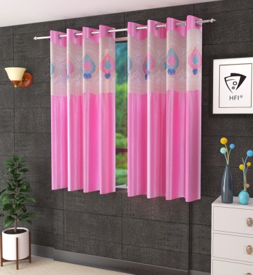Homefab India 152.5 cm (5 ft) Polyester Semi Transparent Window Curtain (Pack Of 2)(Embroidered, Pink)