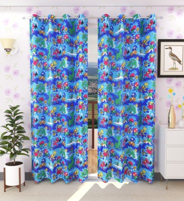 Homefab India 274.5 cm (9 ft) Polyester Semi Transparent Long Door Curtain (Pack Of 2)(Printed, Blue)
