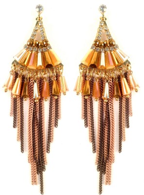 Indian Petals Chandeliar Shape Stylish Fancy Fashion Dangler Earrings with Chain Tassel for Girls Women, Artificial Fashion Dangler Earrings Metal Drops & Danglers