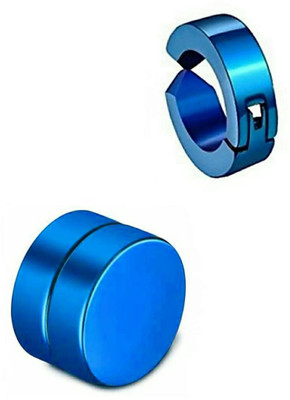 Crazy Fashion Combo of 1 Pcs each Blue Color Magnet & Non Pierced Earings for Unisex Brass Stud Earring
