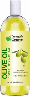 Dravida Organics Pure Olive Carrier Oil -Cold Pressed- 100 ml - moisturizes & hydrates skin , nourishes the scalp and strengthen nails Hair Oil(100 ml)