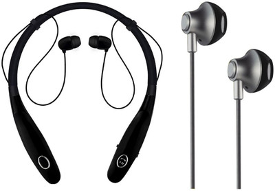 Oxhox Bluetooth Headphone With Wired Earphone Combo Pack Of 2:(BK) Bluetooth Headset(Black, Black, Wireless in the ear)