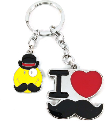 Isk I love Black Red color with moustache smiley metal Key Chain