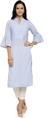 Aarsha Women Striped Straight Kurta(Blue)