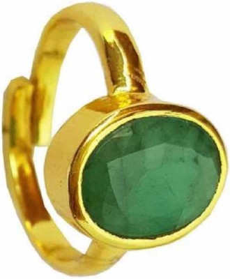 RS JEWELLERS 18K GOLD PLATED PANCHDHATU ADJUSTABLE RING STUDDED WITH NATURAL AND CERTIFIED 5.37 RATTI EMERALD / PANNA FOR RASHI USE Brass Emerald Gold Plated Ring