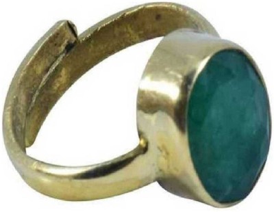 RS JEWELLERS 18K GOLD PLATED PANCHDHATU ADJUSTABLE RING STUDDED WITH NATURAL AND CERTIFIED 5.26 RATTI EMERALD / PANNA FOR RASHI USE Brass Emerald Gold Plated Ring