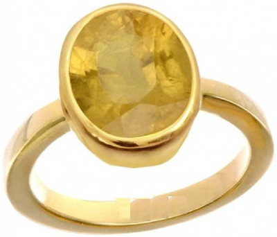 Chopra Gems Untreatet Natural Yellow Sapphire Pukhraj Ring for Women's/Men's {Lab Certified} Brass Sapphire Gold Plated Ring