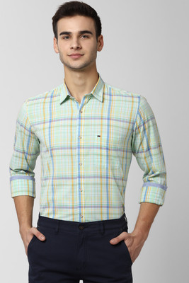 peter-england-men-checkered-casual-light-green-shirt