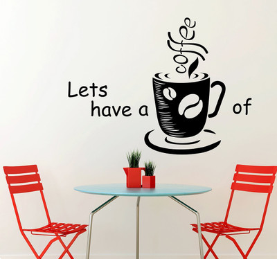 WALLDECORS 60.96 cm LETS HAVE A COFFEE IMAGE Self Adhesive Sticker(Pack of 1)