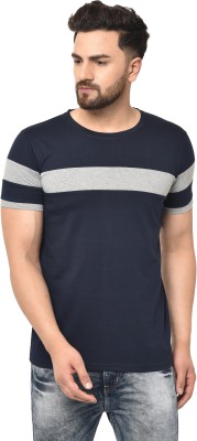 GRABIN Colorblock Men Round Neck Dark Blue T-Shirt