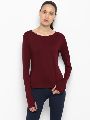 Ap'pulse Solid Women Round Neck Maroon T-Shirt