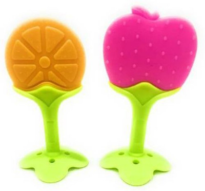 FABLITTLE Fruit Shape Silicone Teether for Baby Apple_Orange Teether(Apple & Orange)