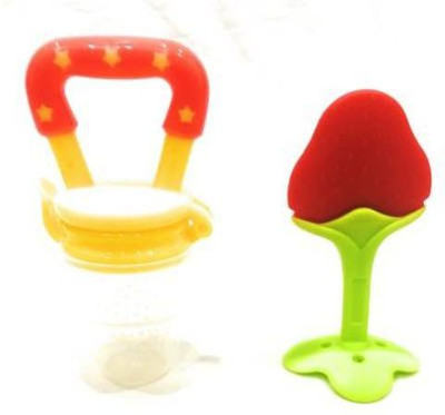 FABLITTLE Fruit Shape Silicone Teether with Fruit Pacifier for Baby/Infant/Toddler (Combo Saver Pack of 2) Soother(Yellow)