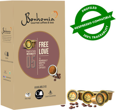 Bonhomia Free Love Coffee Pods | 20 Coffee Capsules | Arabica | Nespresso Compatible Pods | Intensity 5/10 Roast & Ground Coffee(10 x 10 g)