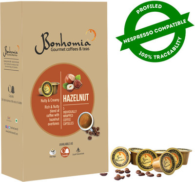 Bonhomia Artisan Hazelnut Flavoured | 50 Coffee Capsules | Nespresso Compatible Pods Roast & Ground Coffee(10 x 25 g, Hazelnut Flavoured)