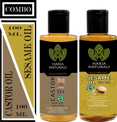 Haria Naturals Combo of Castor Oil (100 ml) and Sesame Oil (100 ml) (2 Items in the set)(2 Items in the set)