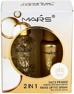 MARS 2 in 1 24 K Gold Primer and Makeup Setting Spray Primer - 65 ml (Transparent)(2 Items in the set)