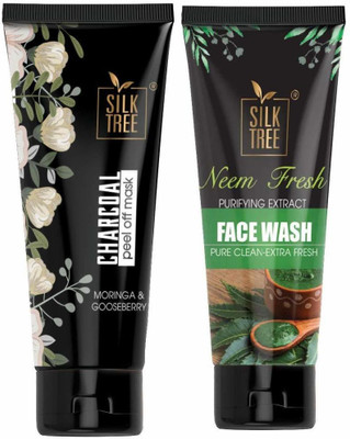 SILKTREE Neem Fresh Purifying Extract Face Wash 65gm and Charcoal Moringa & Gooseberry detoxifying Peel Off Mask 65ml Combo-Set of 2(2 Items in the set)