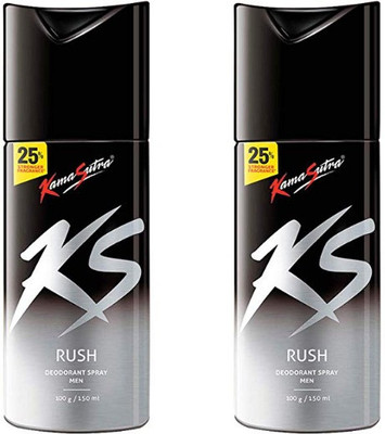 Kamasutra RUSH - 02 - 150ml each Deodorant Spray  -  For Men(300 ml, Pack of 2)