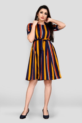 MAA FAB Women Skater Orange Knee Length Dress
