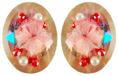 Indian Petals Rhinestone on Net Design Oval Shape Stylish Fancy Fashion Dangler Earrings for Girls Women, Artificial Fashion Dangler Earrings Metal Drops & Danglers