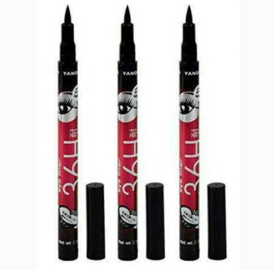 Rsentera High Quality 36H Waterproof Eyeliner no smudge suitable for contact lens users pack of 3 3 ml(Black)