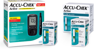 ACCU-CHEK Active Meter With 160 Strips Glucometer(Black)