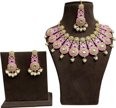 Nuhatraders Metal, Glass, Alloy Gold-plated Gold, Pink Jewellery Set(Pack of 1)